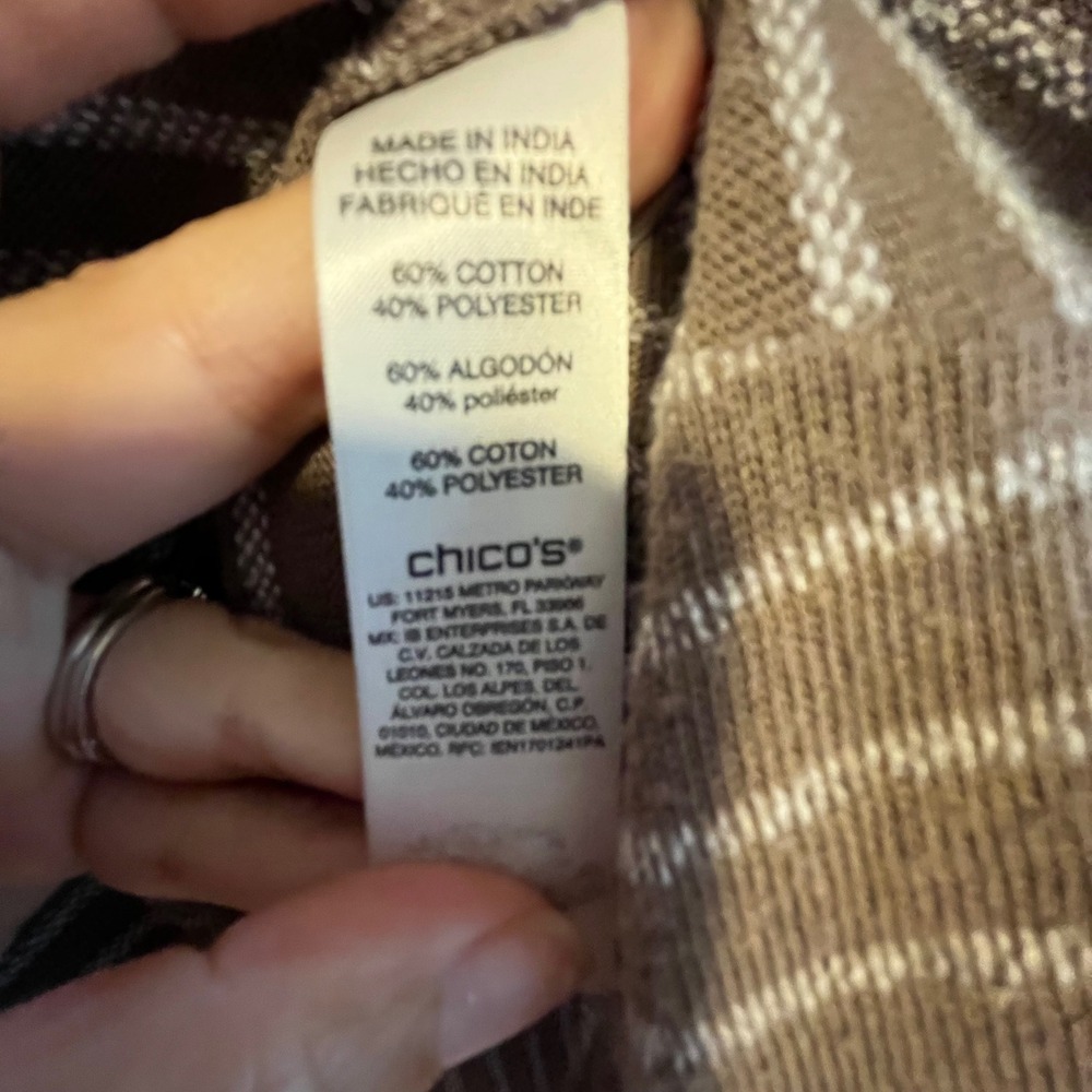 Chico's Mixed Stripe Tunic Top 3/4 Sleeve Neutral Browns Fall Casual 2 Chic - Picture 14 of 14